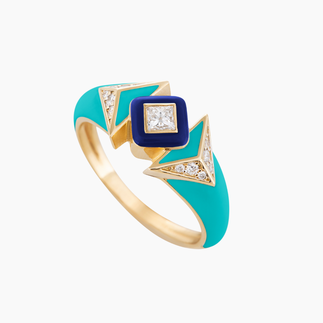 Royal Blue Cubism and Triangle Diamond Ring – Falamank