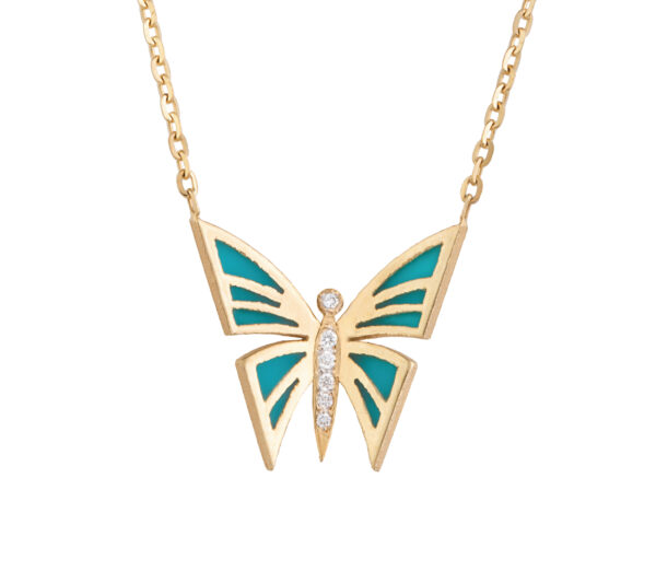 Blue Enamel Butterfly Necklace - Falamank